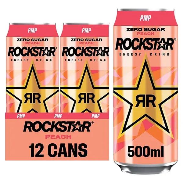 Rockstar Peach Energy Drink Can 500ml (Case of 12)  Honesty Sales U.K