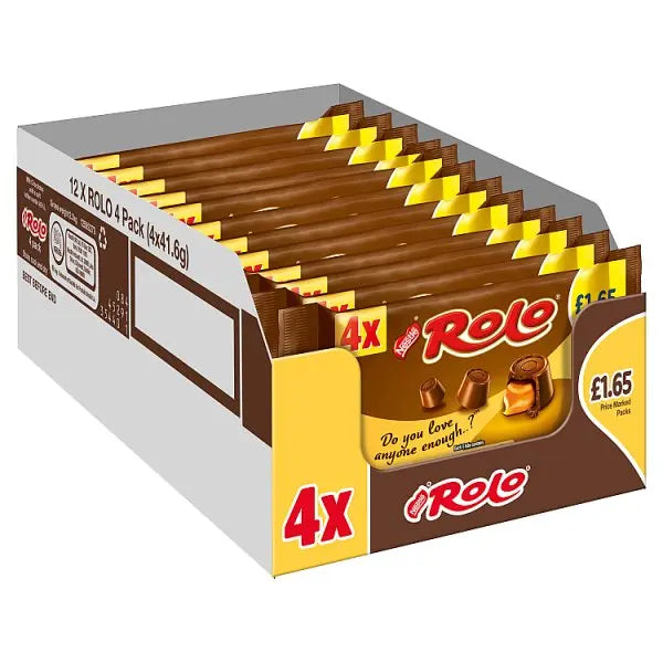 Rolo Milk Chocolate & Toffee Tube 4 Pack Multipack 166.4g (Case of 12) Rolo