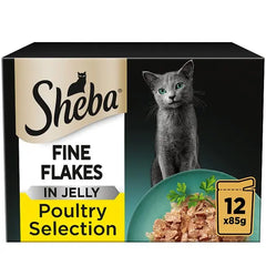 SHEBA® Fine Flakes Adult Wet Cat Food Poultry Selection in Jelly 12 x 85g Pouch (Case of 4)  Honesty Sales U.K