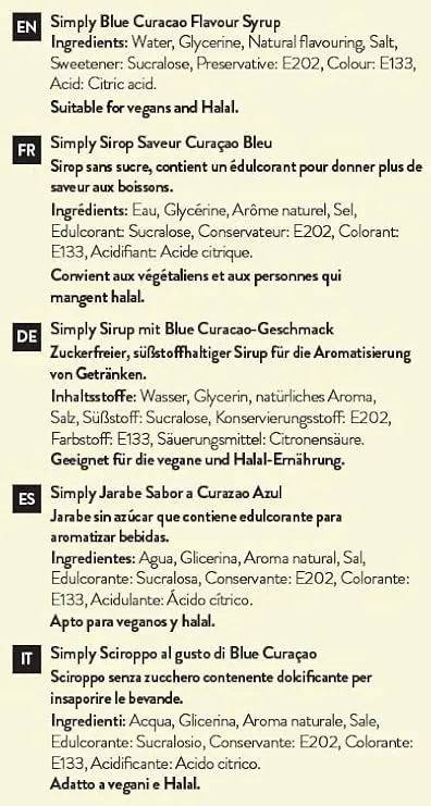 Simply Sugar Free Blue Curacao Syrup - Honesty Sales U.K