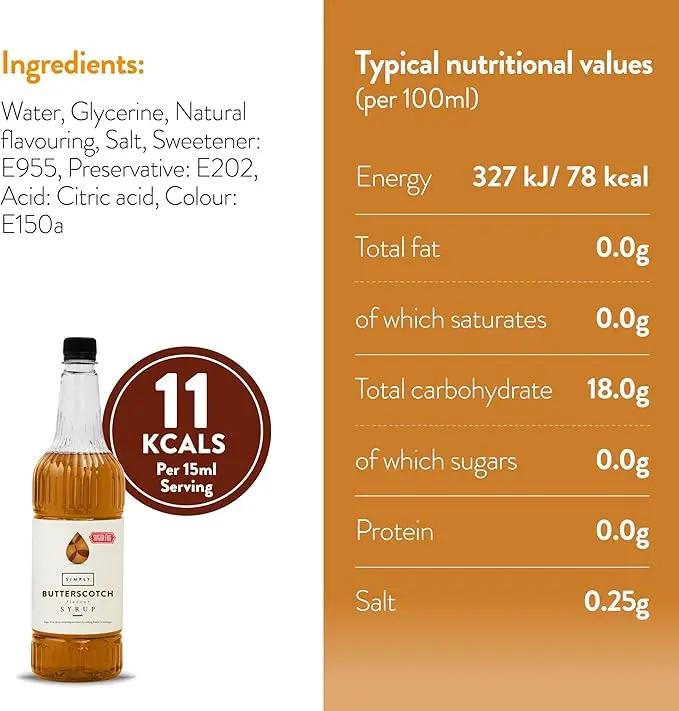 Simply Sugar Free Butterscotch Syrup - Honesty Sales U.K