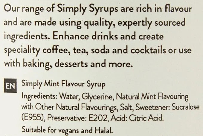 Simply Sugar Free Mint Syrup - Honesty Sales U.K