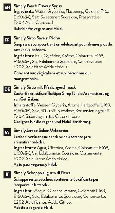 Simply Sugar Free Peach Syrup - Honesty Sales U.K