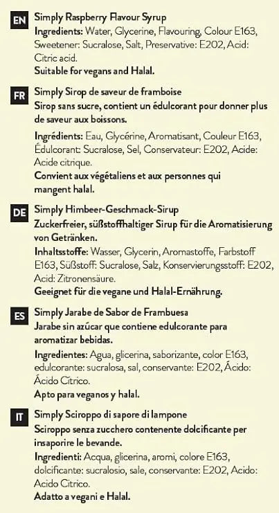 Simply Sugar Free Raspberry Syrup - Honesty Sales U.K