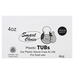 Smart Choice Plastic Tubs 4oz Plastic Sauce Cups & Lids - Sets of 25 - Honesty Sales