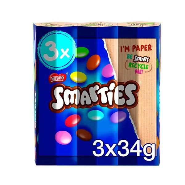 Smarties Milk Chocolate Tube 3 Pack Multipack 102g (Case of 16) Smarties