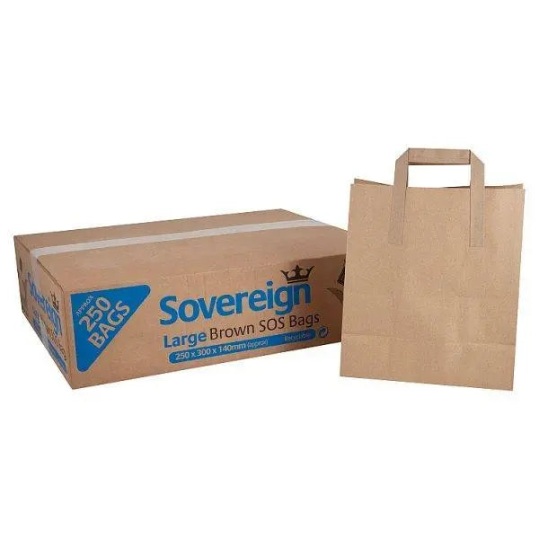 Sovereign Large Brown Block Bottom Take-Away Food Bags - 250 pieces - Honesty Sales