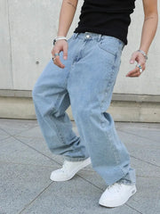 Spring Autumn Men Baggy Jeans Oversize Straight Loose Casual Denim Trousers Solid Color Streetwear Fashion Y2k Wide Leg Pants Dropshipman