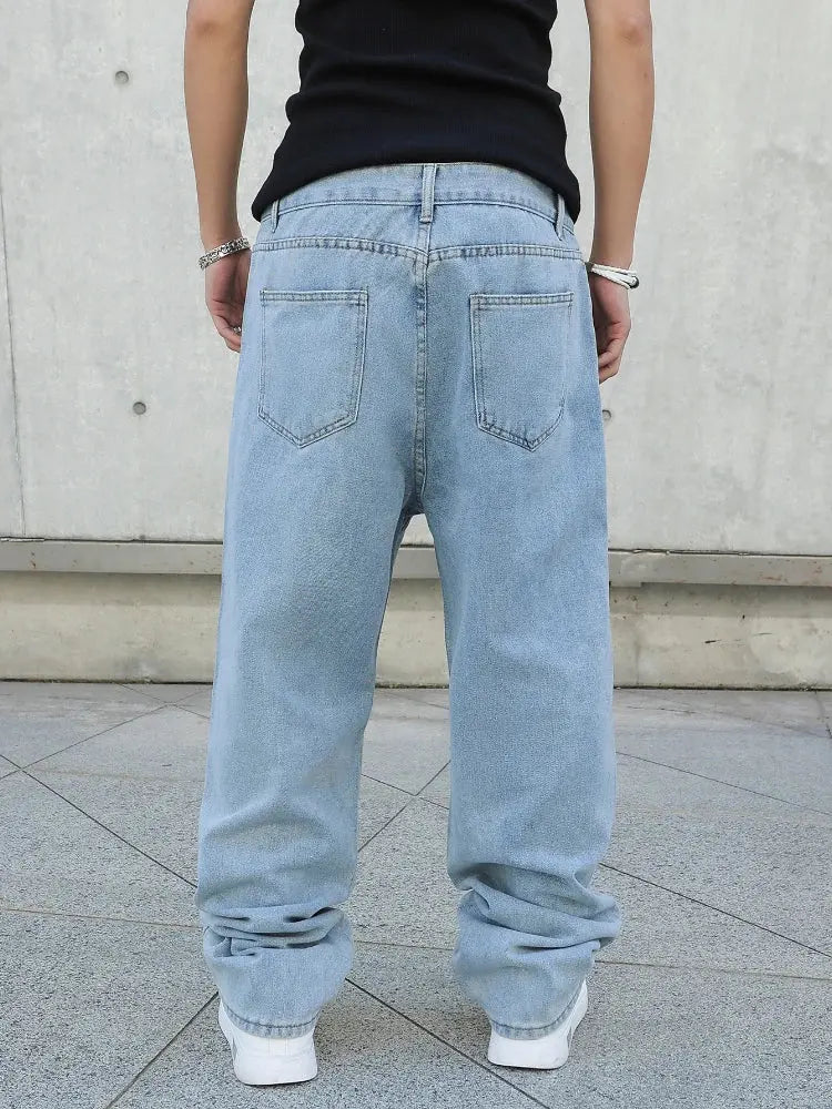Spring Autumn Men Baggy Jeans Oversize Straight Loose Casual Denim Trousers Solid Color Streetwear Fashion Y2k Wide Leg Pants Dropshipman
