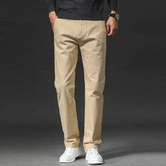 Spring Men's Casual Pants - Straight Fit Cotton Stretch Chino Trousers for Work and Business Wear - Khaki Fashion Regular Dropshipman