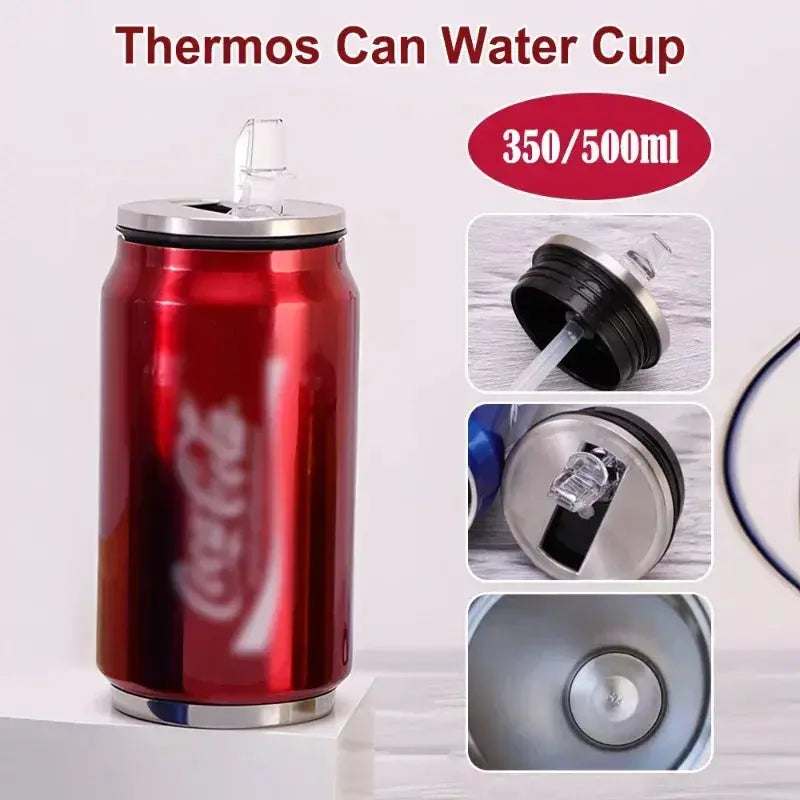Stainless Steel Cola Shaped Thermos Cup – Double-Layer Vacuum Insulated Travel Mug with Straw for Hot & Cold Drinks  Honesty Sales U.K