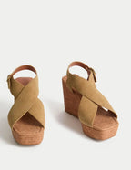 Suede Crossover Wedge Sandals - Honesty Sales