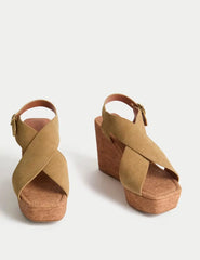 Suede Crossover Wedge Sandals - Honesty Sales