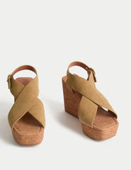 Suede Crossover Wedge Sandals - Honesty Sales