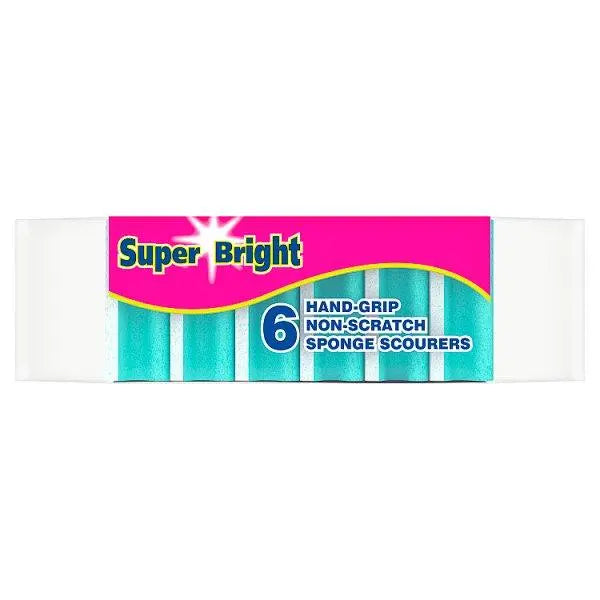 Super Bright 6 Hand-Grip Non-Scratch Sponge Scourers - Honesty Sales U.K