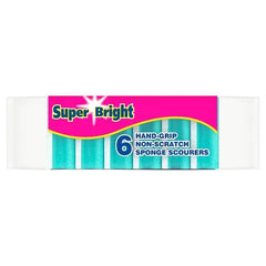 Super Bright 6 Hand-Grip Non-Scratch Sponge Scourers - Honesty Sales