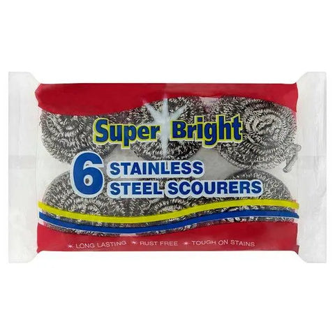 Super Bright 6 Stainless Steel Scourers - Honesty Sales U.K