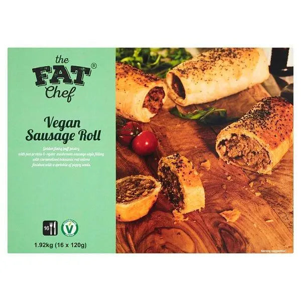 The Fat Chef Vegan Sausage Roll 16 x 120g (1.92kg) - Honesty Sales Main image