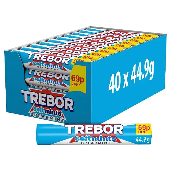 Trebor Softmints Spearmint Mints Roll 69p PMP 44.9g (Case of 40) - Honesty Sales U.K Main image