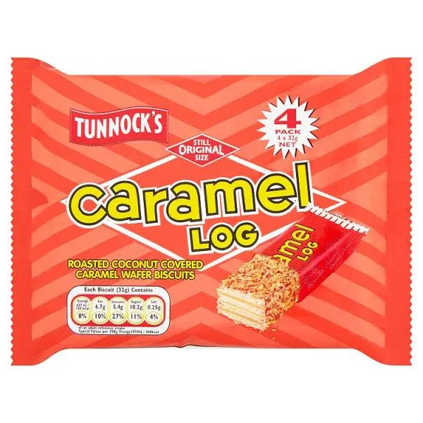 Tunnock's Caramel Log Wafer Biscuits 4 x 32g (Case of 18) - Honesty Sales U.K