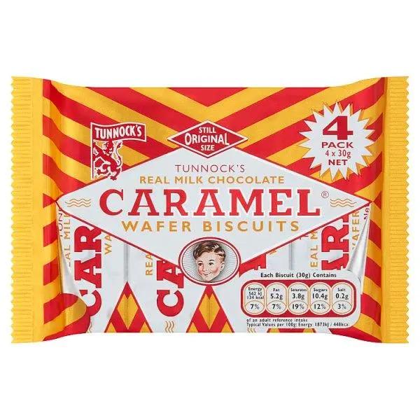 Tunnock's Real Milk Chocolate Caramel Wafer Biscuits 4 x 30g (Case of 20) - Honesty Sales U.K