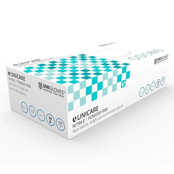 Unicare Blue Nitrile Powder Free Gloves - unit (Medium) - Honesty Sales U.K