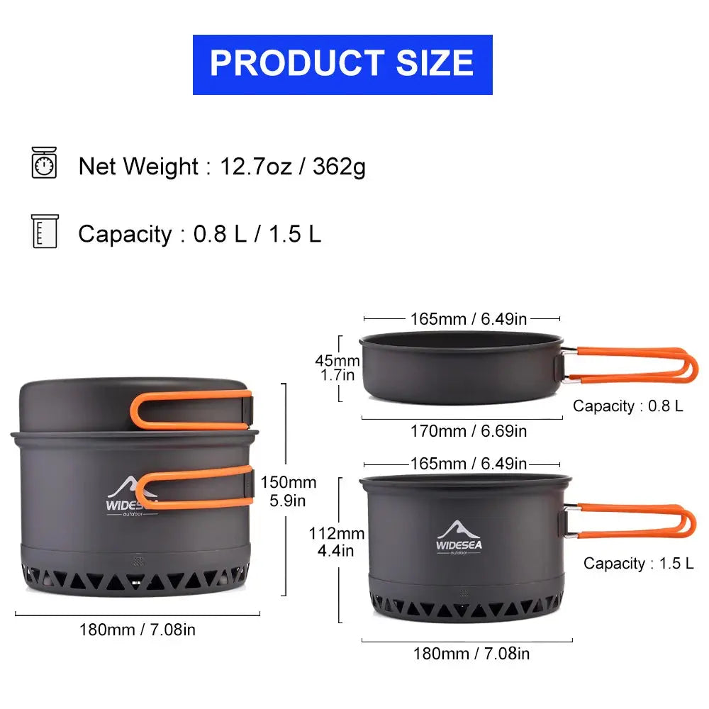 Widesea Camping 1.3L 2.3L Cookware Outdoor Cooking Set Heat Cooker Travel Tableware Pot Kettle Tourist Kitchen Utensil Equipment  Honesty Sales U.K