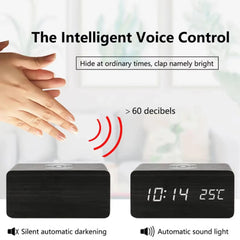 Wooden Digital Alarm Clock with Wireless Charging,  Clock with Time, Date,Temperature, Desk Clocks  Office,Bedside Clock Clock - Honesty Sales
