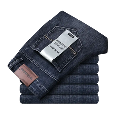 Wthinlee New Business Men's Jeans Casual Straight Stretch Fashion Classic Blue Black Work Denim Trousers Male Brand Clothing Dropshipman