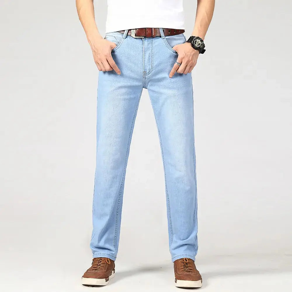 Wthinlee Spring Summer Business Jeans Men Light Blue Casual Straight Stretch Fashion Classic Work Denim Trousers Brand Clothing Dropshipman