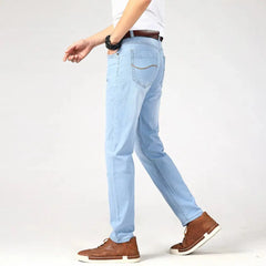 Wthinlee Spring Summer Business Jeans Men Light Blue Casual Straight Stretch Fashion Classic Work Denim Trousers Brand Clothing Dropshipman