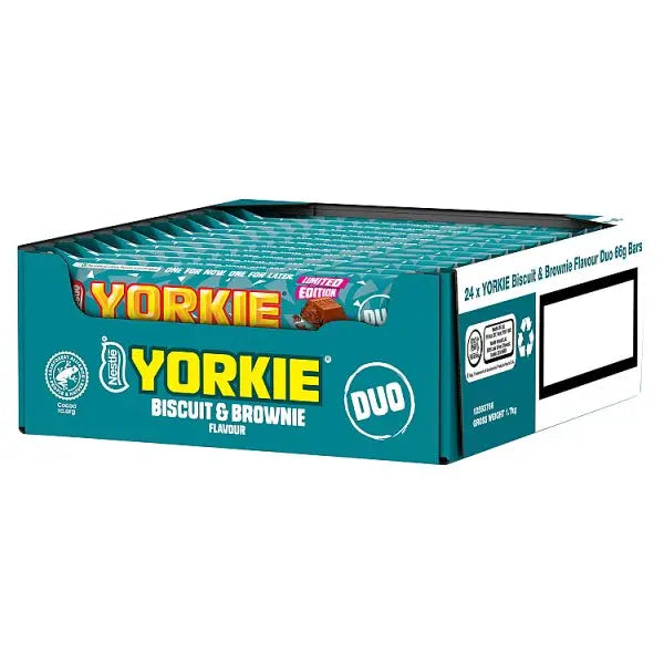 Yorkie DUO Biscuit & Brownie Flavour Milk Chocolate Bar 66g (Case of 24) Yorkie