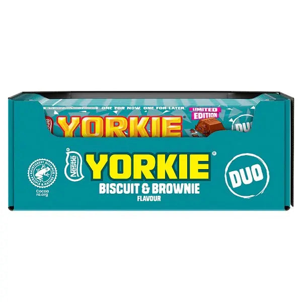 Yorkie DUO Biscuit & Brownie Flavour Milk Chocolate Bar 66g (Case of 24) Yorkie