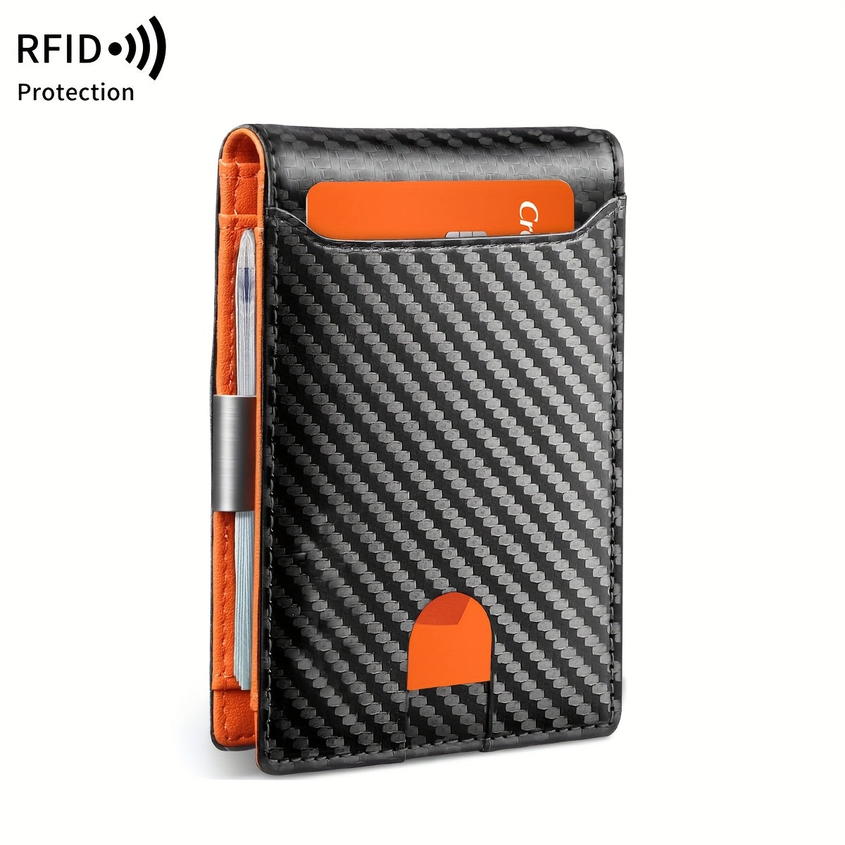 Men’s Carbon Fiber RFID Blocking Wallet – Ultra-Thin Minimalist Bifold Front Pocket Card Holder with Coin Purse Image principale du produit