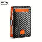 Men’s Carbon Fiber RFID Blocking Wallet – Ultra-Thin Minimalist Bifold Front Pocket Card Holder with Coin Purse