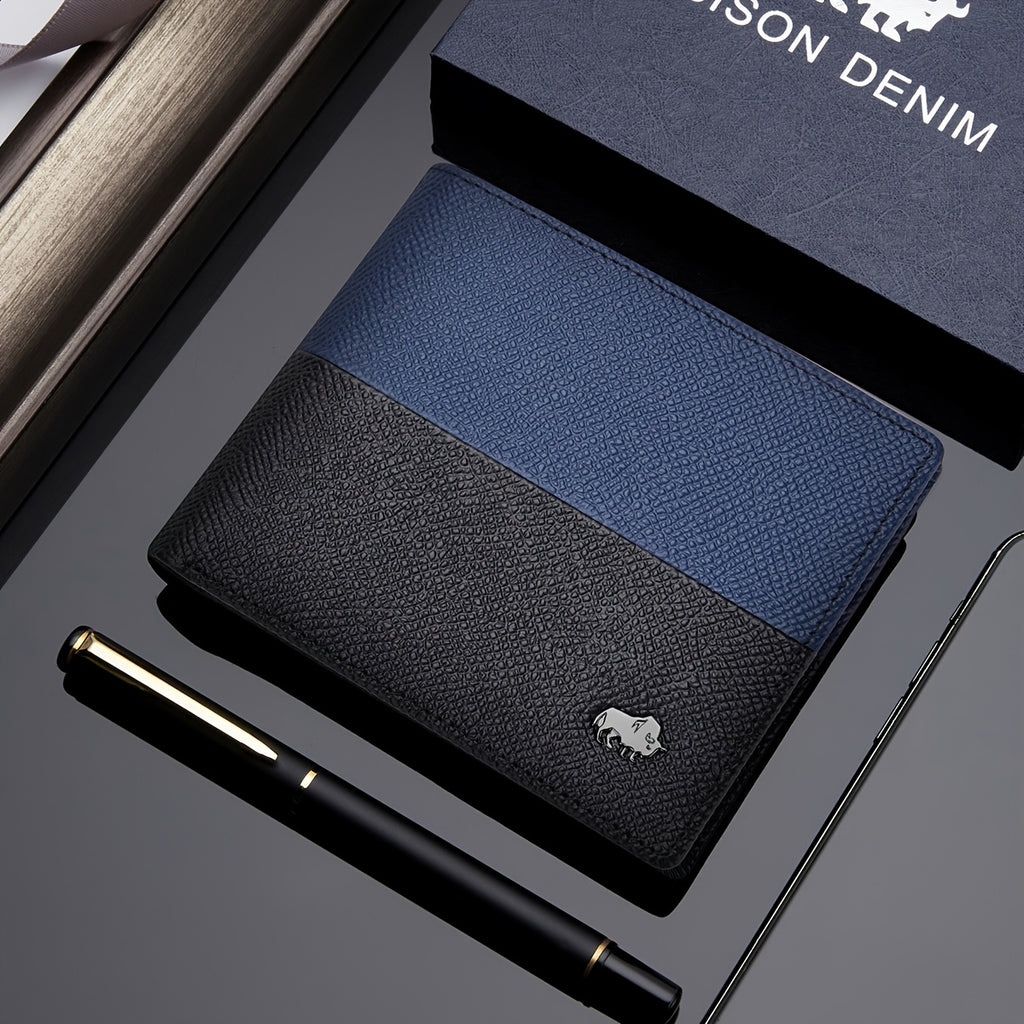 Men’s First-Layer Cowhide Leather Wallet – Stylish Business Design with Multiple Card Slots, Gift Box Included