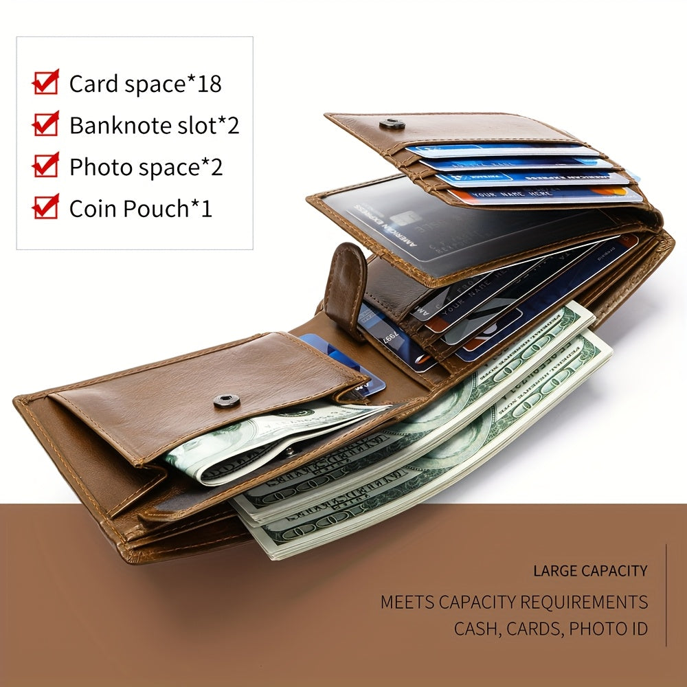 Men’s Genuine Leather Clutch Bag – Top-Grain Cowhide Wallet with Eagle Pattern, Customizable, Daily Use Gift (NIUCUNZH)