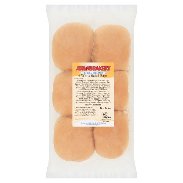 Adkins Bakery 6 White Salad Baps (1 x 6s) - Honesty Sales