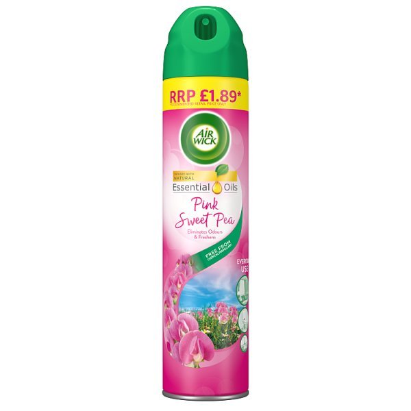Air Wick Pink Sweet Pea Aerosol 300ml Neutralises odours (6 x 300ml) - Honesty Sales