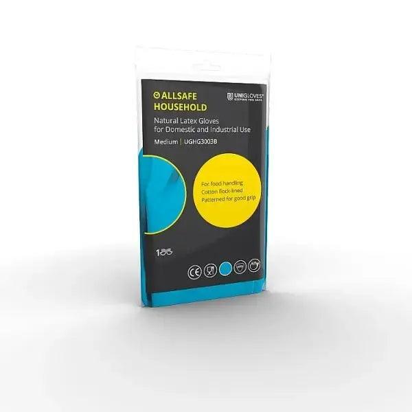 Allsafe household Blue – blue latex household gloves (Case of 12) - Honesty Sales Image principale du produit