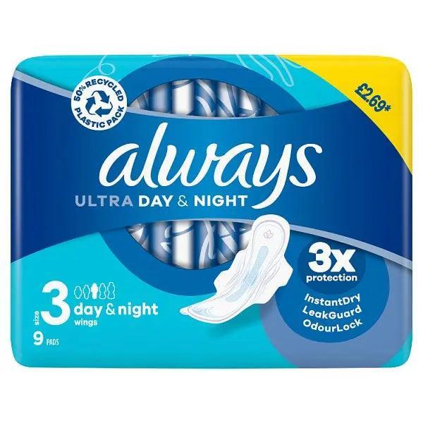 Always Ultra Day & Night Pads (S3) Wings x 36 [PM £2.69 ] (Case of 28) - Honesty Sales