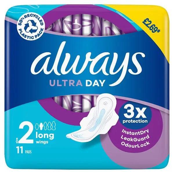 Always Ultra Day Pads Long (S2) Wings x 44 [PM £2.69 ] (Case of 24) - Honesty Sales