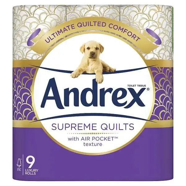 Andrex Supreme Quilts Toilet Tissue, 9 Quilted Toilet Rolls (Cas of 4) - Honesty Sales