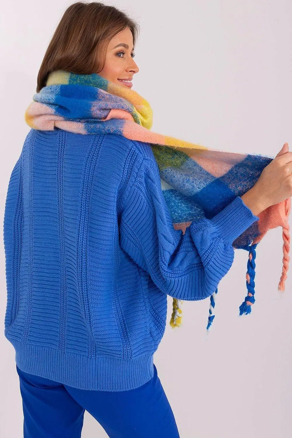 AT long colorful plaid Shawl - Honesty Sales