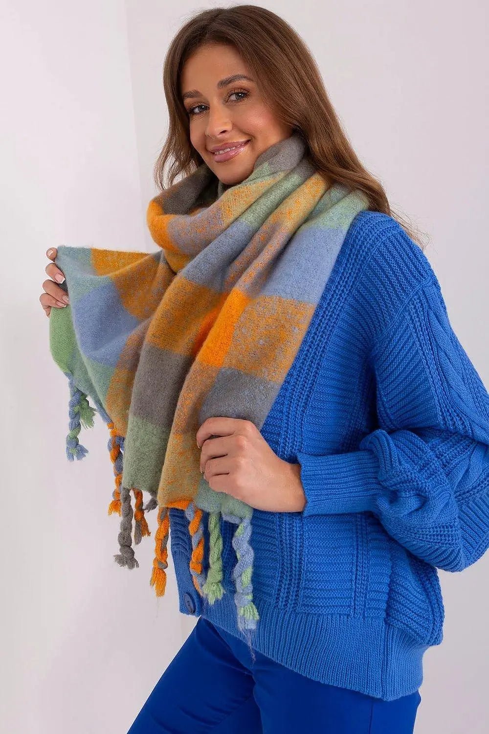 AT long colorful plaid Shawl - Honesty Sales