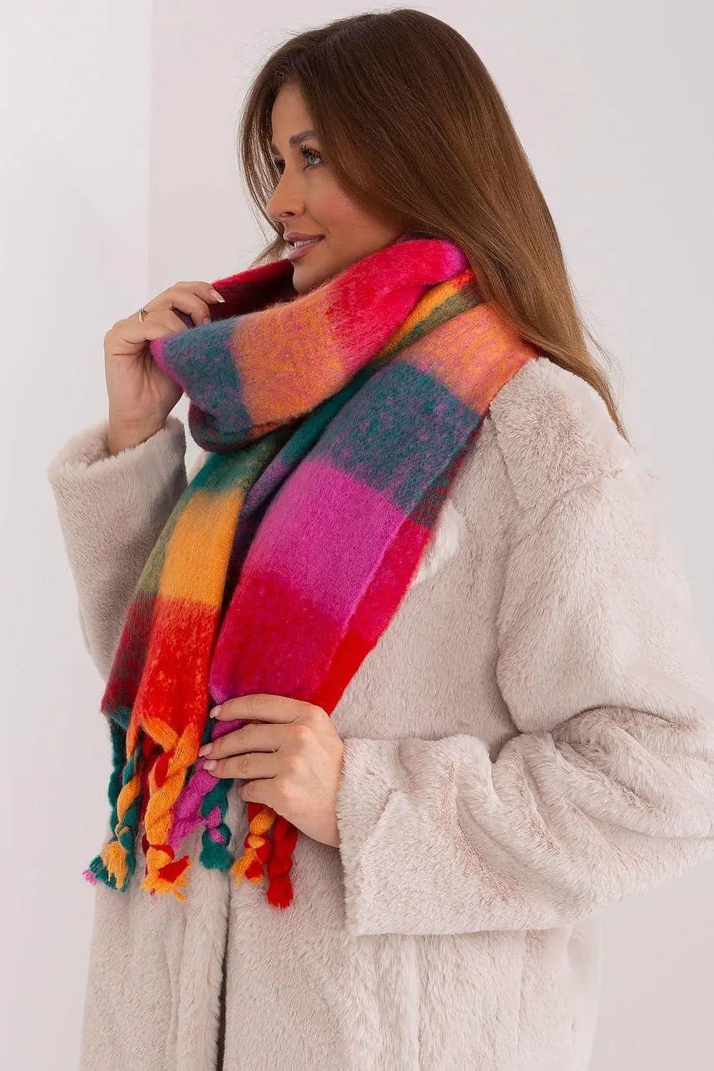 AT long colorful plaid Shawl - Honesty Sales