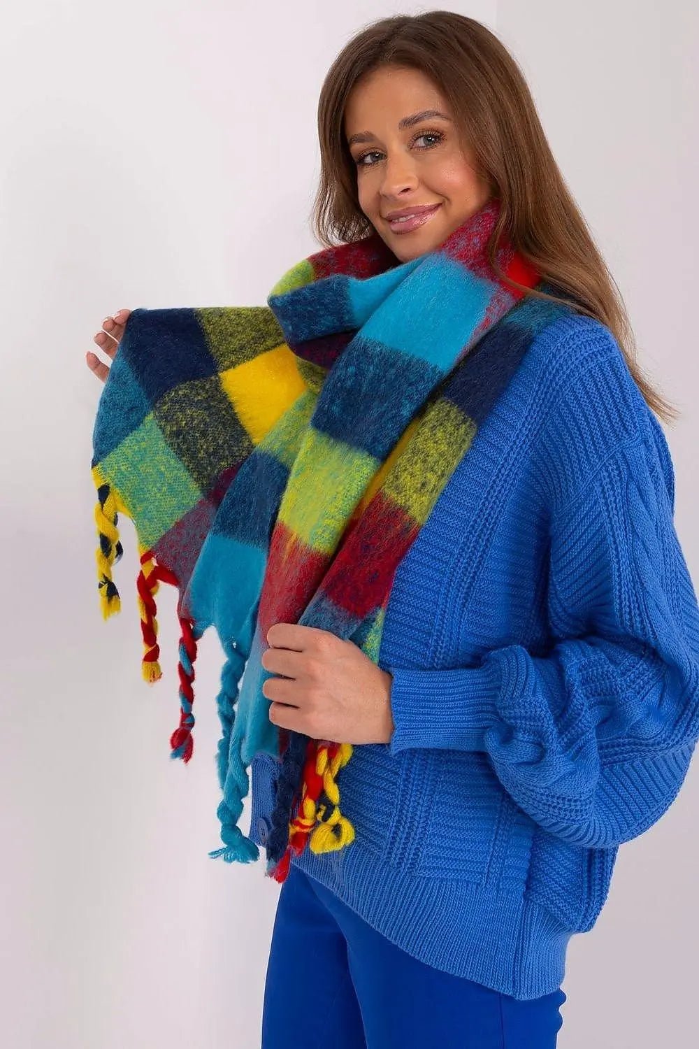 AT long colorful plaid Shawl - Honesty Sales