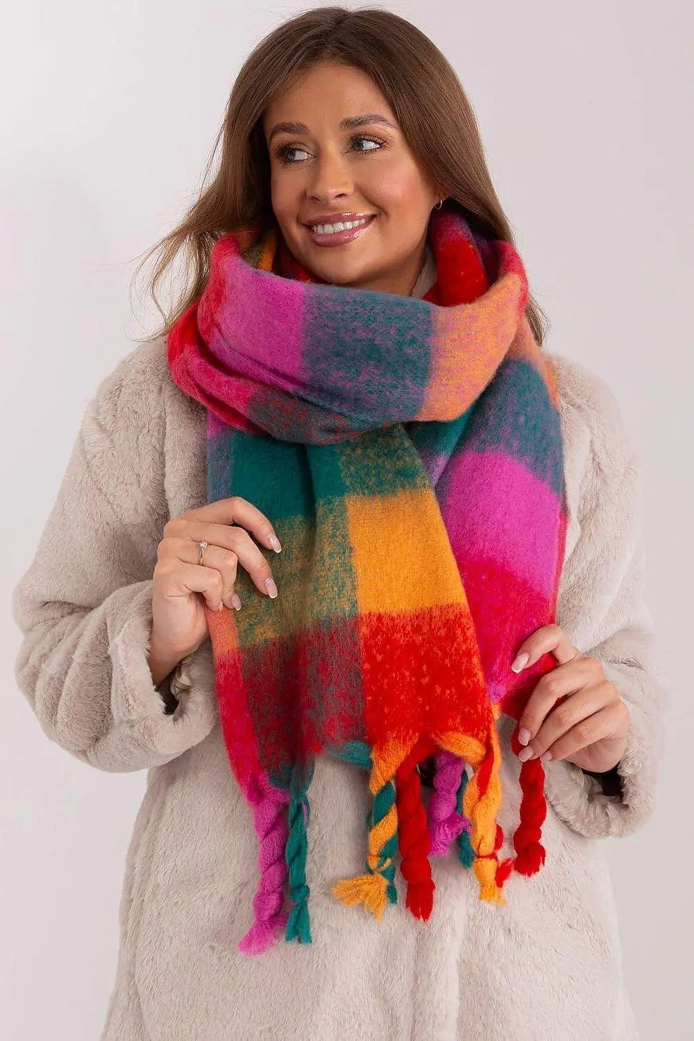AT long colorful plaid Shawl - Honesty Sales