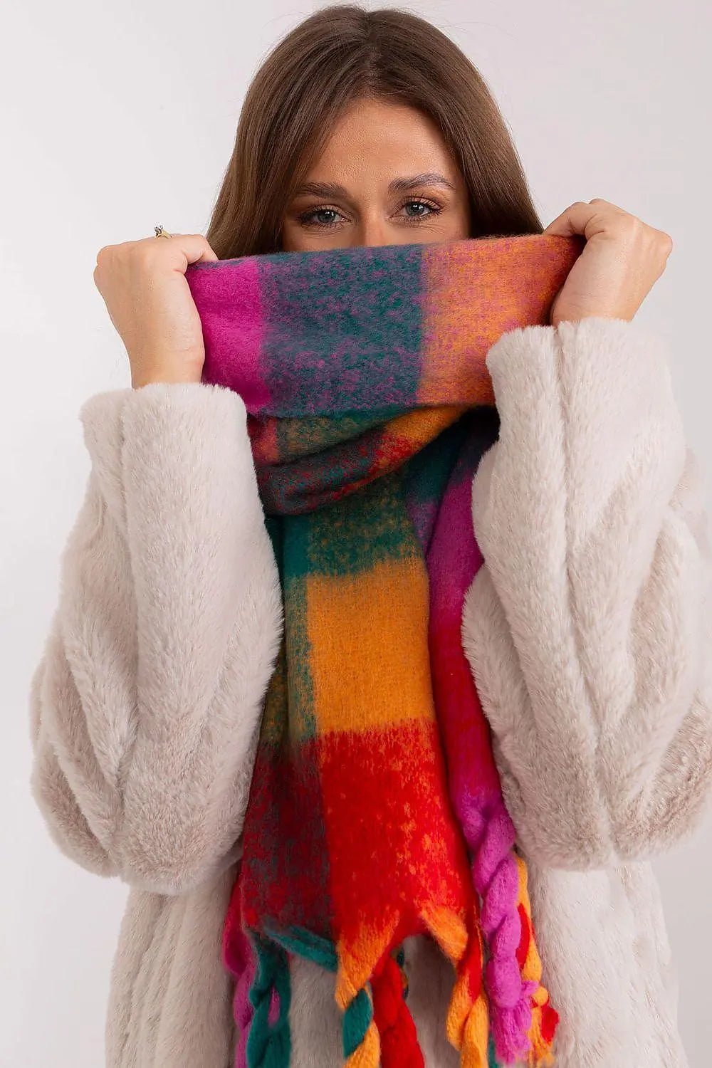 AT long colorful plaid Shawl - Honesty Sales