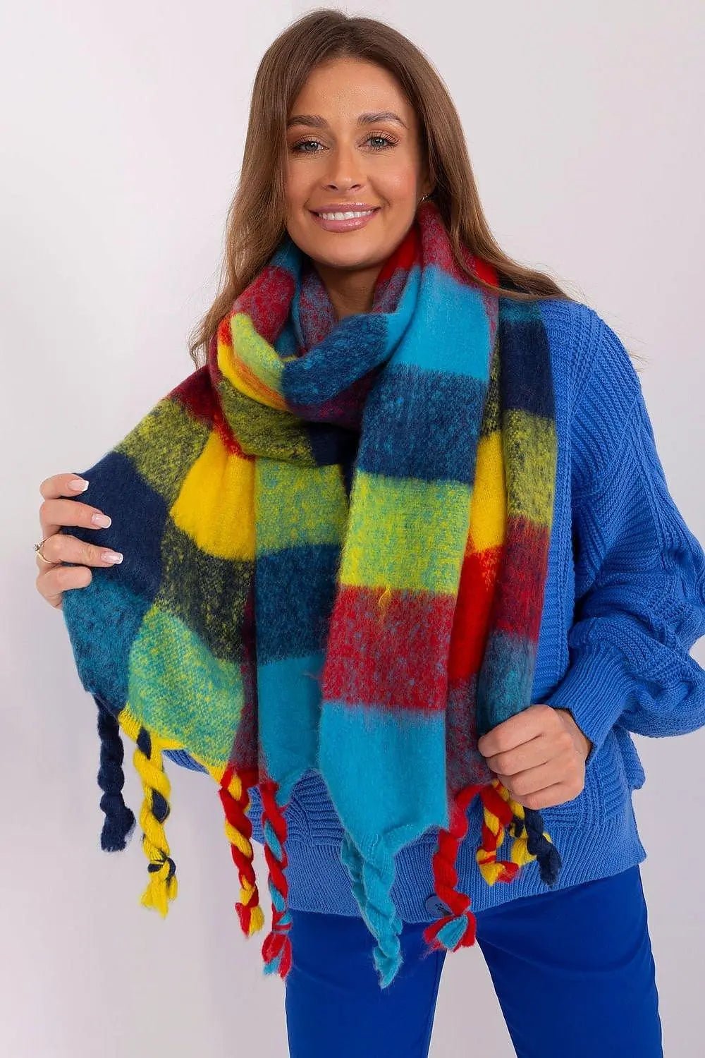 AT long colorful plaid Shawl - Honesty Sales